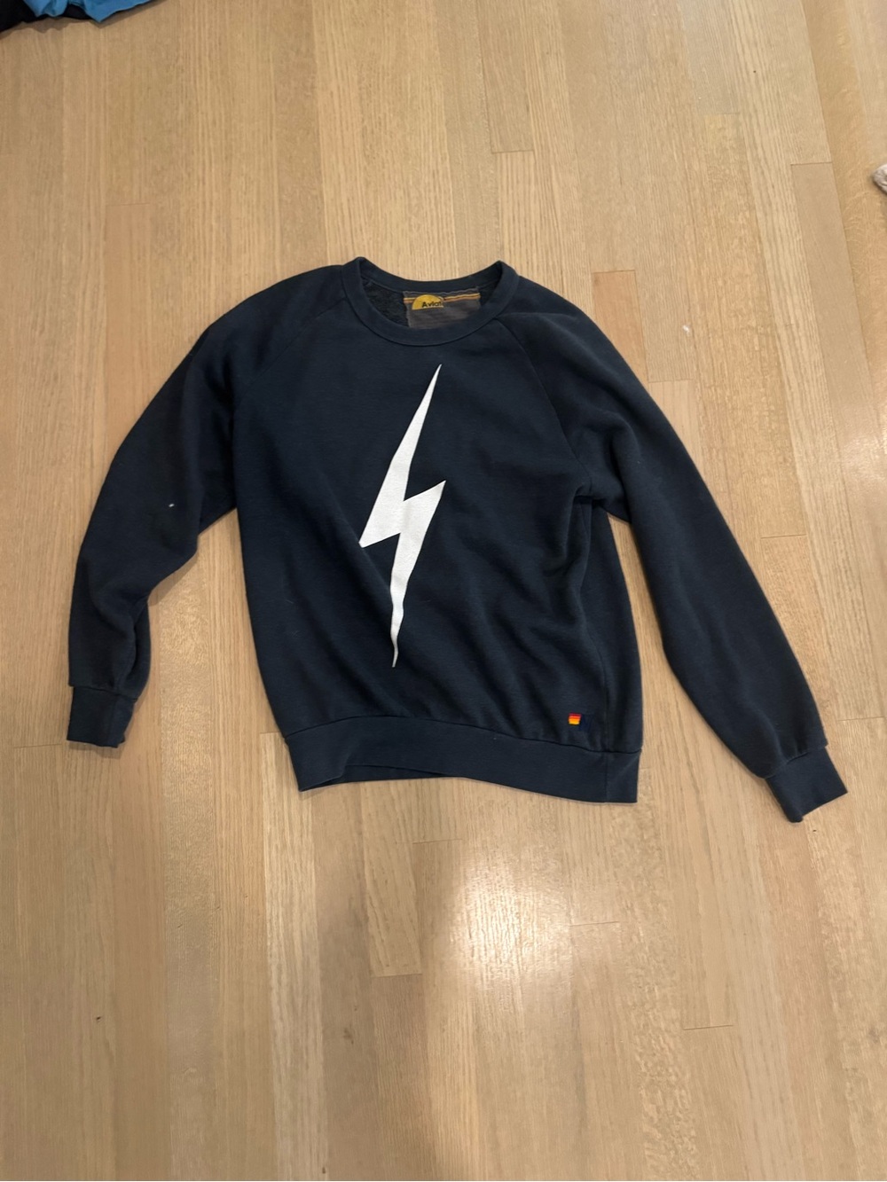 Aviator Nation Navy Crewneck with White Lightning Graphic